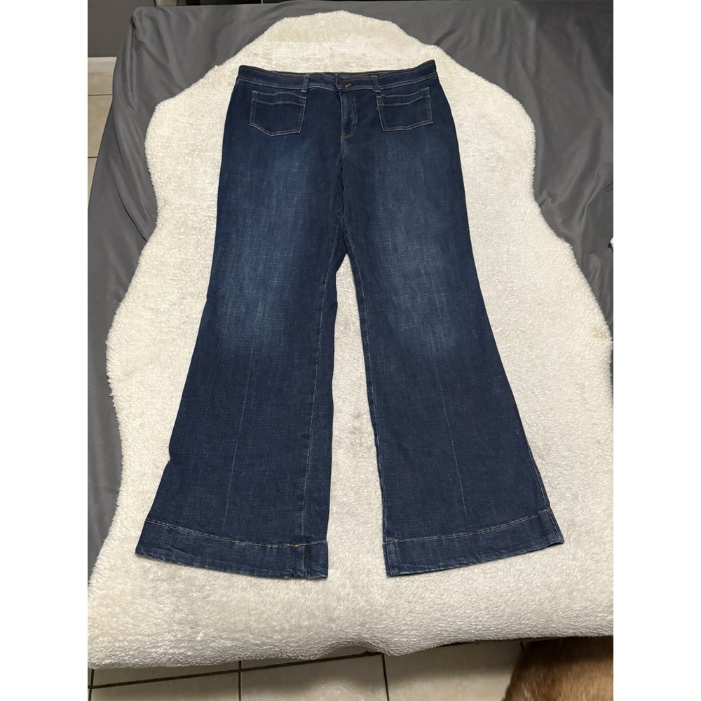 Talbots Flare Trouser Jeans High Waist Dark Wash Patch Pocket Denim Womens Sz 16